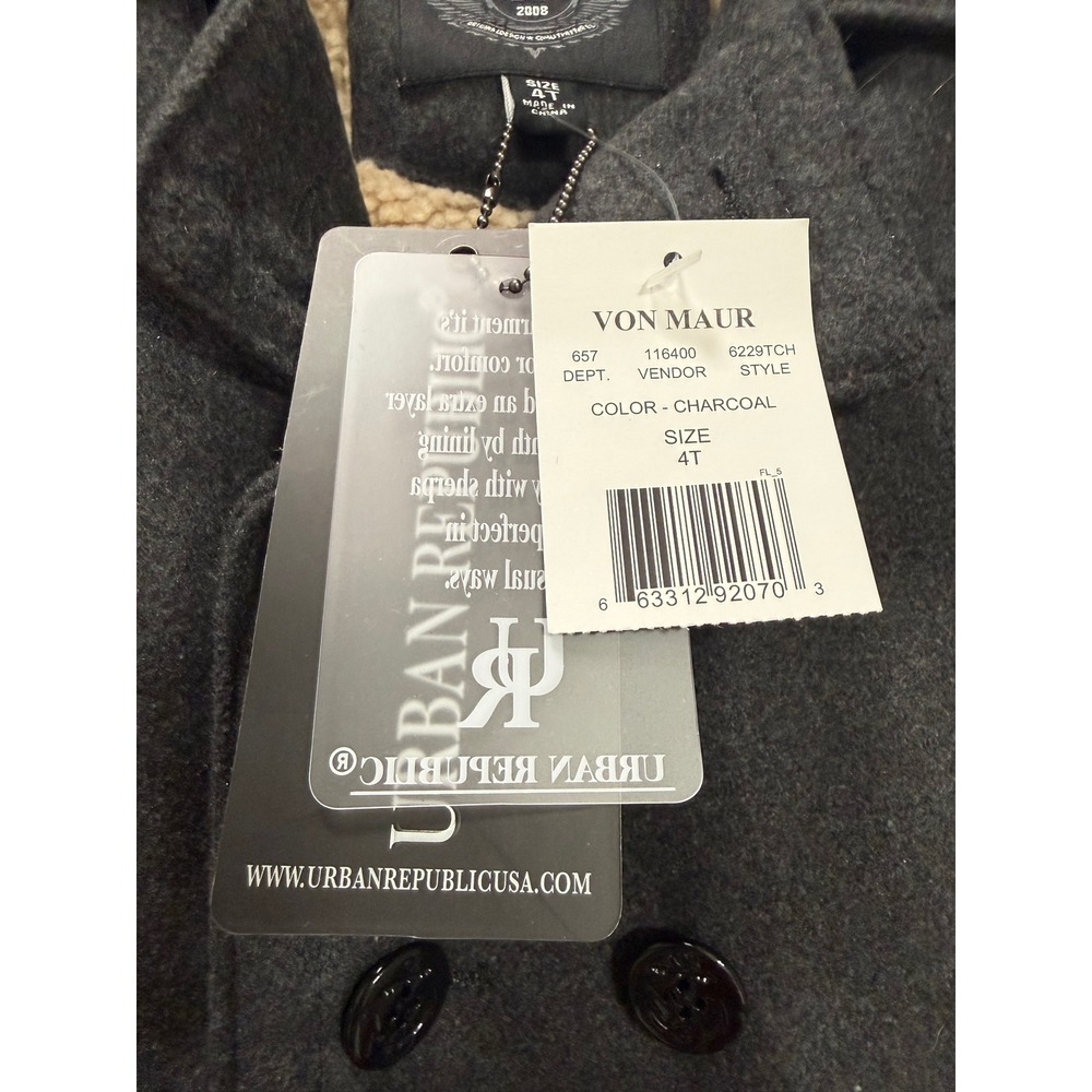 NEW Urban Republic Pea Coat Charcoal Excellent Sherpa Lined Wool Blend 4T - Picture 2 of 7